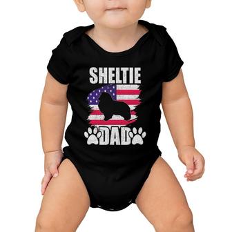 Sheltie Dad Dog Lover American Us Flag Baby Onesie | Mazezy