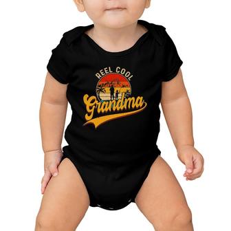Vintage Reel Cool Grandma Loves Fishing Gift Mother's Day Baby Onesie | Mazezy