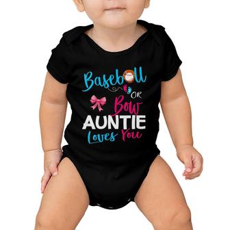 Womens Baseball Gender Reveal Team-Baseball Or Bow Auntie Loves You V-Neck Baby Onesie | Mazezy