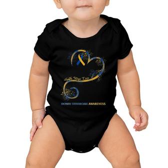 Womens Down Syndrome Mom Awareness Love Yellow Blue Ribbon Mother V-Neck Baby Onesie | Mazezy