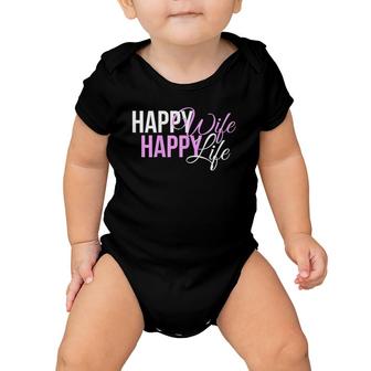 Womens Happy Wife Happy Life For A Mother Or Husband Gift Baby Onesie | Mazezy