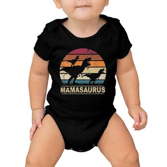 Womens Mamasaurus Rex Dinosaur Pajama Dino Twin Mom With Two Kids V-Neck Baby Onesie | Mazezy
