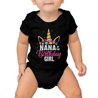 Womens Nana Of The Birthday Girl Mother Gift Unicorn Birthday V-Neck Baby Onesie | Mazezy