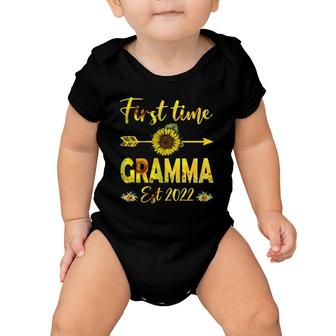 Womens Promoted To Gramma Est 2022-First Time Grandma Sunflower Baby Onesie | Mazezy
