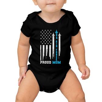 Womens Proud Us Air Force Mom Rocket America Flag Mother's Day V-Neck Baby Onesie | Mazezy