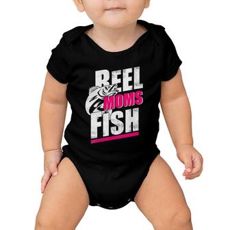 Womens Reel Moms Fish Funny Fishing V Neck Baby Onesie | Mazezy