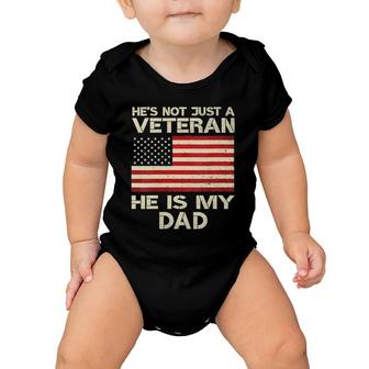 Womens Veteran He Is My Dad American Flag Veterans Day Gift V-Neck Baby Onesie | Mazezy