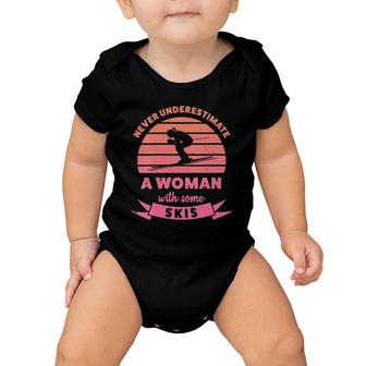 Womens Woman With Some Skis Funny Gifts Wife Mom Baby Onesie | Mazezy