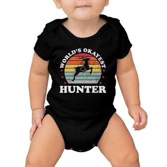 World's Okayest Hunter Deer Bow Hunting Funny Dad Mens Baby Onesie | Mazezy
