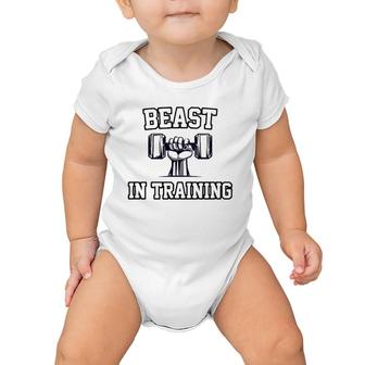 Beast In Training Son Bodybuilder Workout Dad Matching Baby Onesie | Mazezy