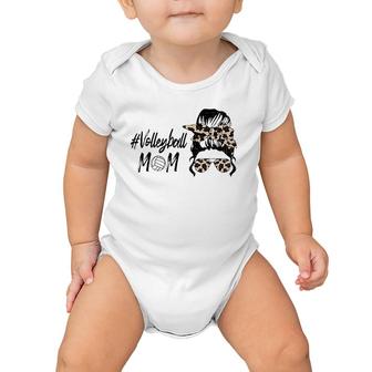 Cute Mother's Day Volleyball Mom Leopard Print Messy Bun Baby Onesie | Mazezy