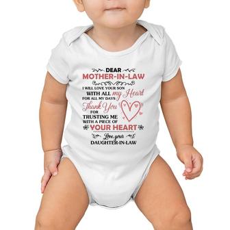 Dear Mother In Law I Will Love Your Son With All My Heart For All My Days Baby Onesie | Mazezy