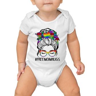 Free Mom Hugs Messy Bun Lgbt Pride Rainbow Baby Onesie | Mazezy