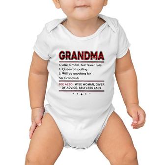 Grandma Definition Like A Mom But Fewer Rules Red Plaid Print Baby Onesie | Mazezy