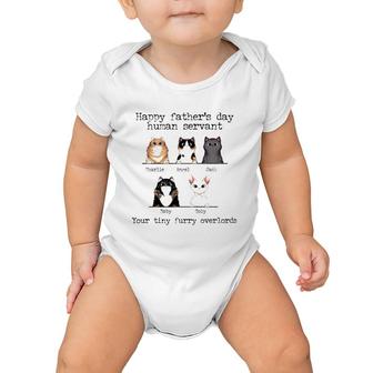 Happy Father's Day Human Servant Your Tiny Furry Overlords Personalized Cat Names Baby Onesie | Mazezy