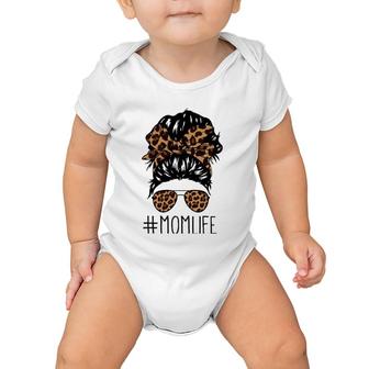 Messy Hair Bun Mom Life Leopard Mother's Day Women Funny Tee Baby Onesie | Mazezy