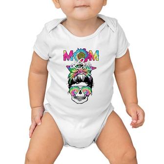 Mom Life Skull Messy Bun Tie Dye Bandana Mother's Day Mama Baby Onesie | Mazezy