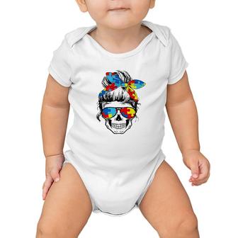 Mom Life Skull Tired Exhausted Autism Awareness Mama Womens Baby Onesie | Mazezy