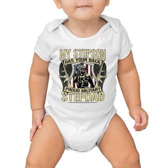 My Stepson Has Your Back Proud Military Stepdad Army Gift Baby Onesie | Mazezy
