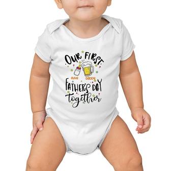 Our First Father's Day Together Daddy Olivia Feeding Bottle & Beer Glass Personalized Baby Onesie | Mazezy