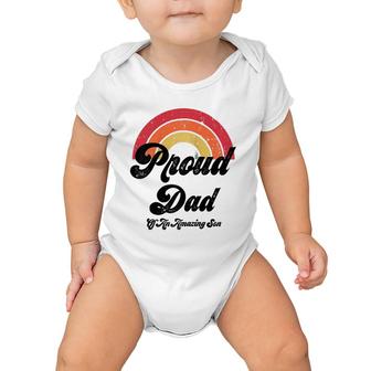 Proud Dad Of A Gay Son Lgbtq Ally Gifts Free Dad Hugs Bi Baby Onesie | Mazezy
