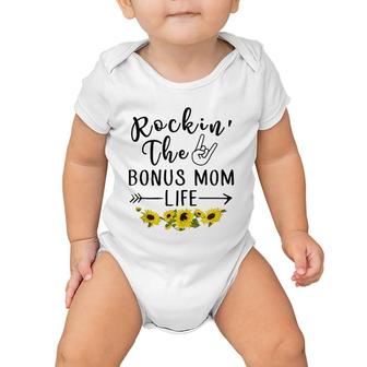 Rockin' The Bonus Mom Life Mother's Day Gift Sunflower Baby Onesie | Mazezy