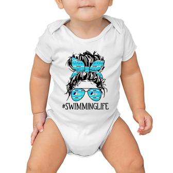 Swimming Life Swim Messy Bun Hair Swimming Mom For Women Baby Onesie | Mazezy