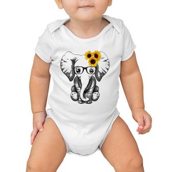 Womens Cute Mama Elephant With Sunflower Gift - You Are My Sunshine V-Neck Baby Onesie | Mazezy