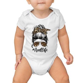 Womens Leopard Auties Aunt Life Cute Messy Bun Girl Mother's Day V-Neck Baby Onesie