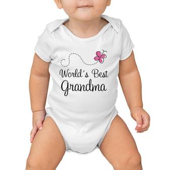 Womens World's Best Grandma Gift For Grandmother V-Neck Baby Onesie | Mazezy