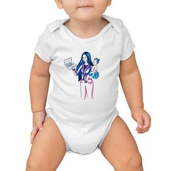 Working Mom With Computer Watercolor Baby Onesie | Mazezy