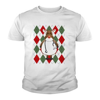 Medical Scrub Top Reindeer Nurse With Stethoscope Christmas T-Shirt