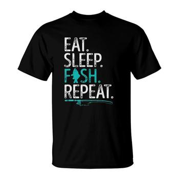 Eat Sleep Fish Repeat T Shirt Men Women Kids Fishing Boys