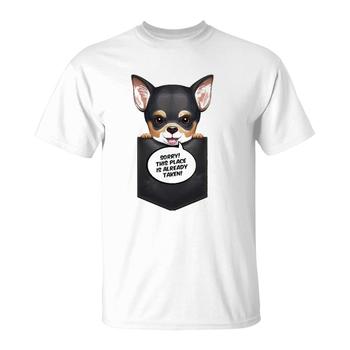 Black And Tan Short Haired Chihuahua In Chest Pocket T-Shirt Black And Tan Short Haired Chihuahua In Chest Pocket T-Shirt