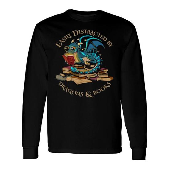 Easily Distracted By Dragon And Books Nerds T-Shirt Easily Distracted By Dragon And Books Nerds T-Shirt