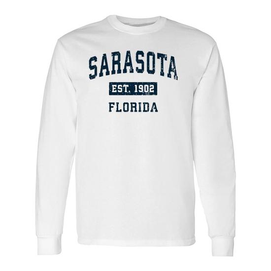 Sarasota Florida Fl Vintage Sports Navy Print Pullover Long Sleeve