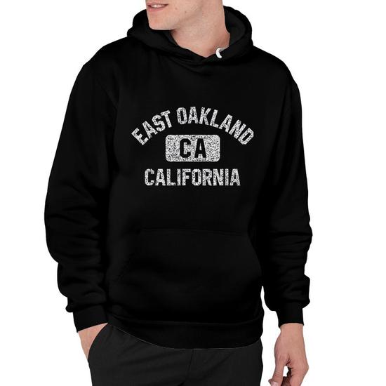 East Oakland CA California Style Distressed White Print Hoodie