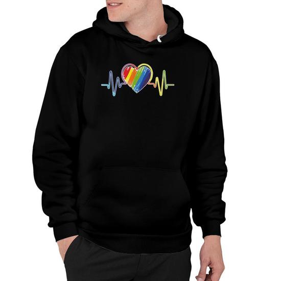 Heartbeat Pride Rainbow Flag Lgbt Cool Ally Plus Size Hoodie Mazezy UK