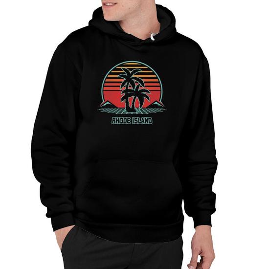 Rhode Island Retro Palm Tree Beach 80S Style Hoodie Mazezy UK