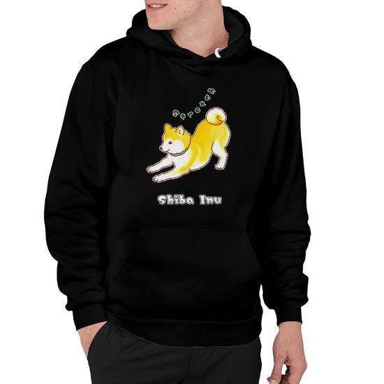 Shiba Inu Dog Having A Good Stretch Pixel Art Hoodie Mazezy DE