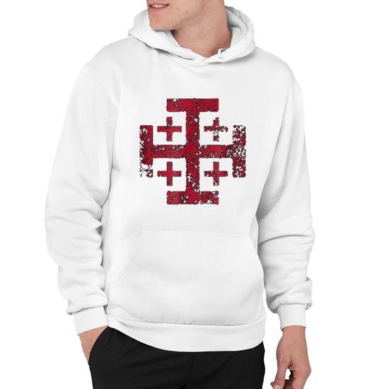 Distressed Jerusalem Cross Knights Templar Hoodie Mazezy