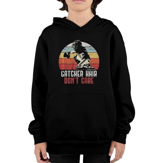 Funny Girls Softball Gift Catcher Hair Don't Care T Shirt