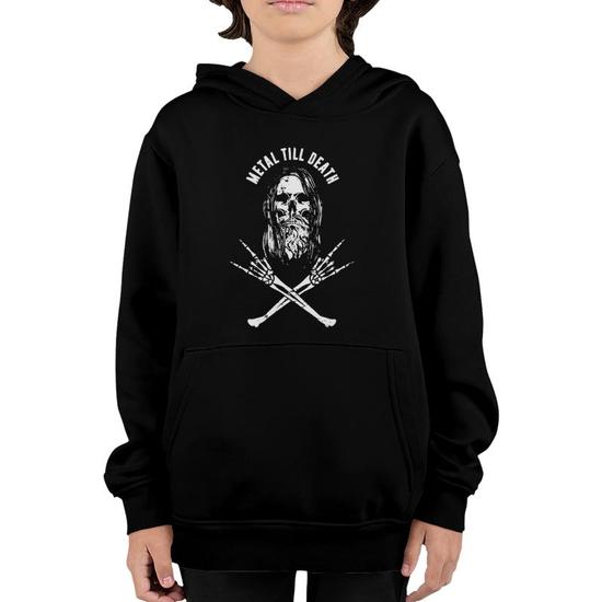 Rock Heavy Metal Till Death - Skull Metalhead Youth Hoodie | Mazezy