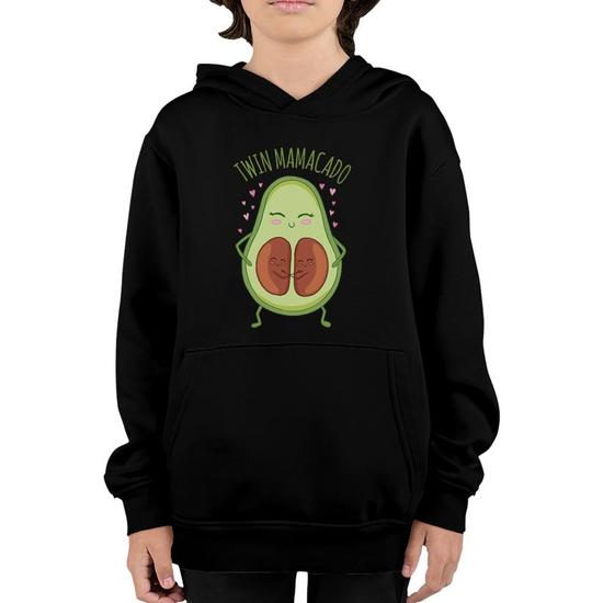 Cartoon Cute Avocado Printed Relaxed Cotton Pullover Hoodie with Pocket