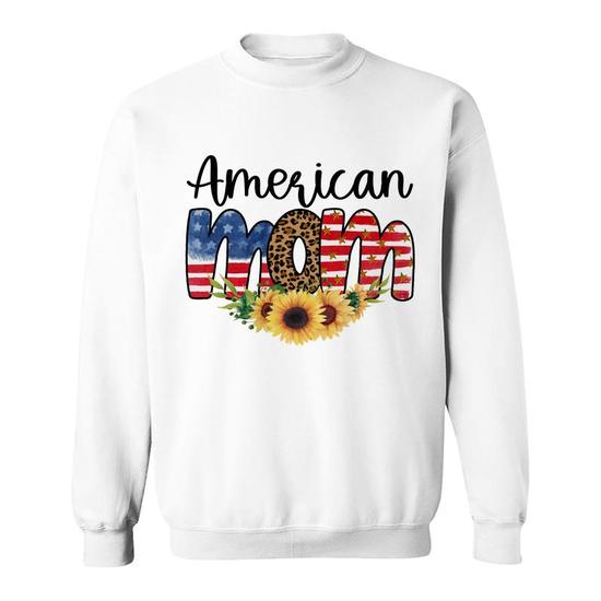 American Mom Cool Sunflower Usa Flag Decoration Beautiful Mothers Day Gifts Sweatshirt Thegiftio UK