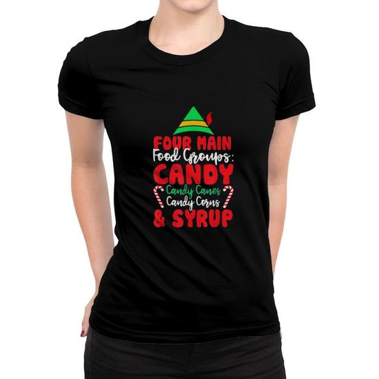 Four Main Food Groups Elf Buddy Christmas Pajama T-Shirt Tee Four Main Food Groups Elf Buddy Christmas Pajama T-Shirt Tee