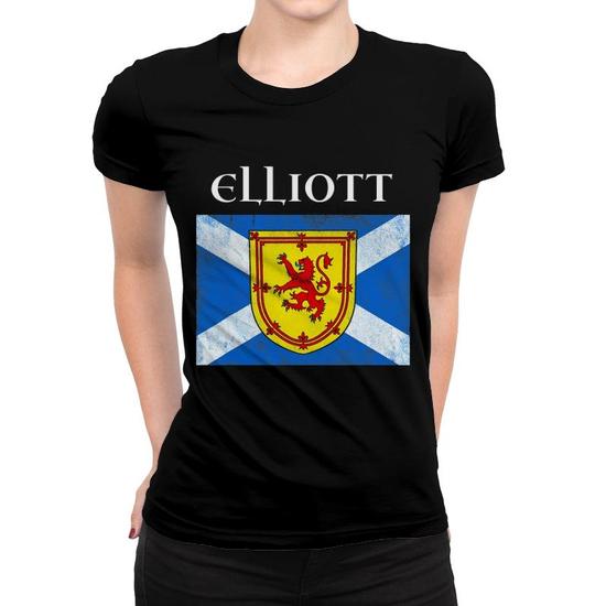  Represent your Scottish roots with Elliott Clan Scottish Name Scotland Flag Women's T-Shirt | Mazezy