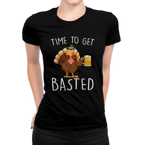 Time To Get Basted Shirt Funny Beer Thanksgiving Turkey Day T-Shirt