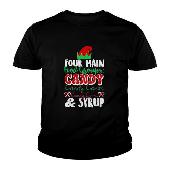 Four Main Food Groups Elf Buddy Christmas Pajama T-Shirt Tee Four Main Food Groups Elf Buddy Christmas Pajama T-Shirt Tee
