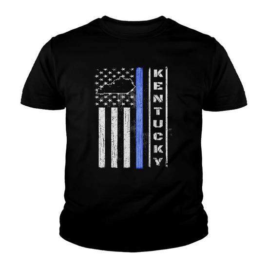 Kentucky Thin Blue Line Police Flag Cop Gifts Men Dad Youth T-shirt